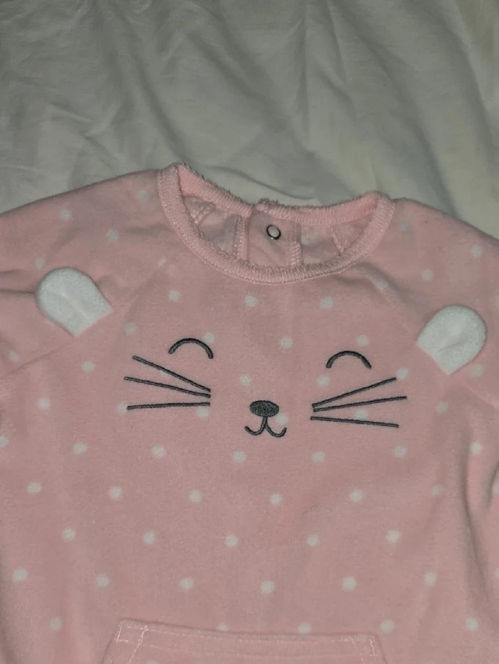 Carter's Pink Polka Dot Fleece One-Piece with Mouse Face